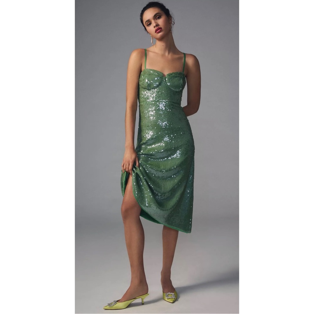Anthropologie Green Sequin Midi Dress - Picture 2 of 10